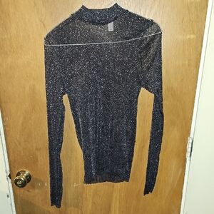 Black Glitter Long Sleeve Top